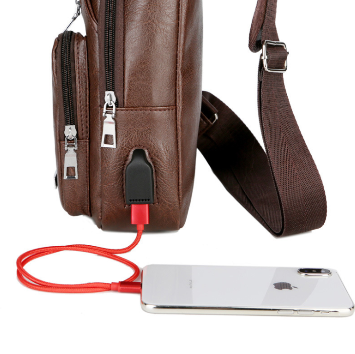 Crossbody USB Leather Chest Bag