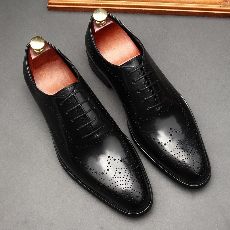 Leather British Pointed Toe Business Formal Wear Lace-up Shoes