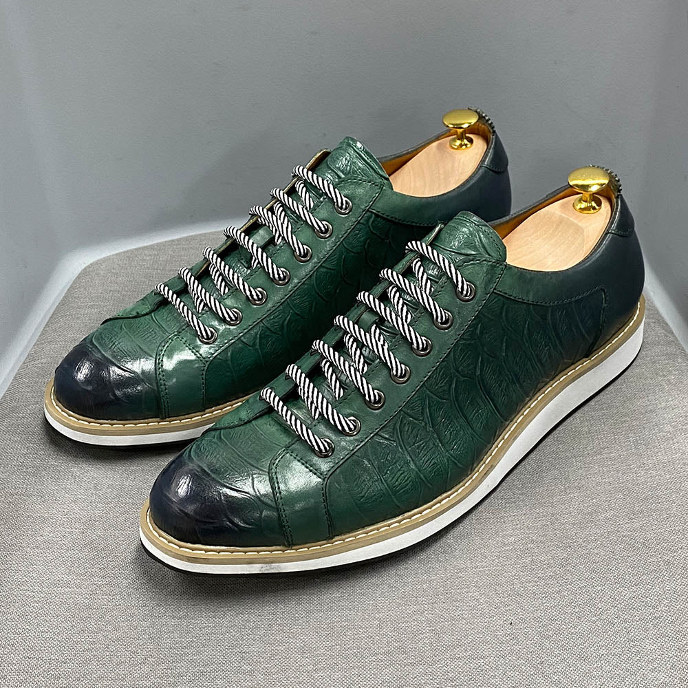 European Style European Style Real Cow Leather Crocodile Print Flat Shoes