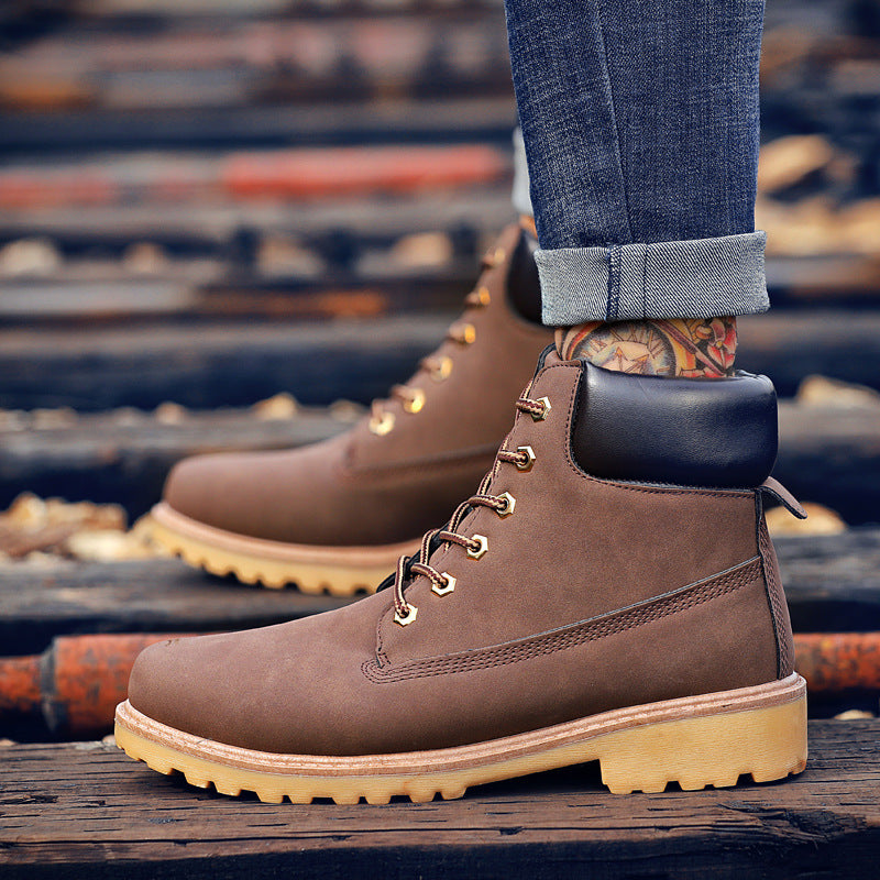 Lace-Up Leather High-Top Casual Snow Boots