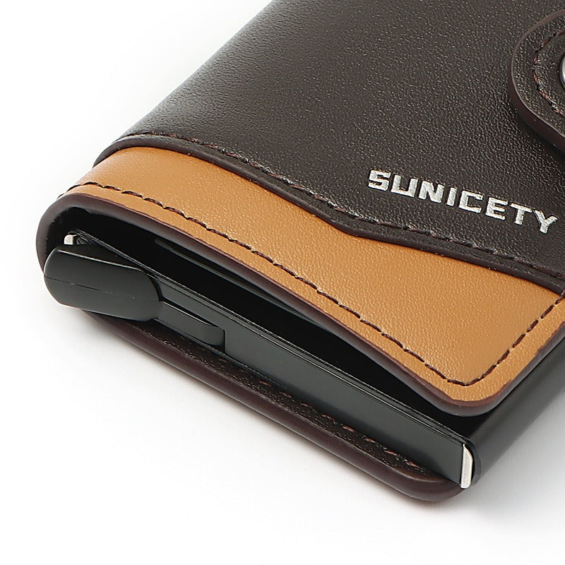 Leather RFID Metal Aluminum Case Automatic Pop-up Card Holder