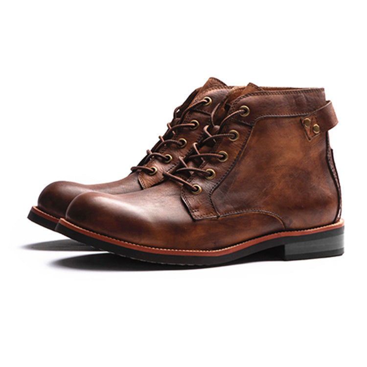 Vintage Retro Classy Leather Lace Up Ankle Low Heel Boots