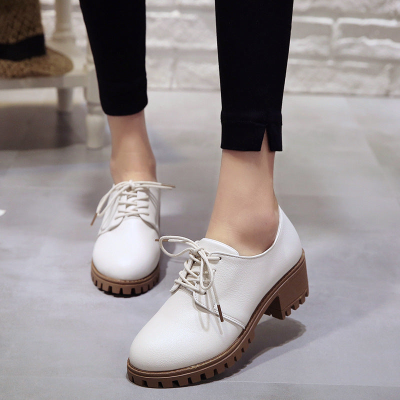 Leather Retro Chunky Shoes