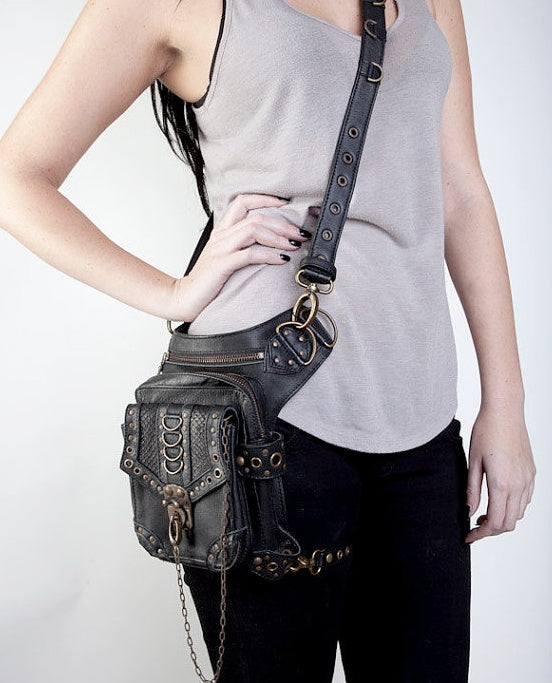 High Quality Unisex PU Leather Motorcycle Rider Hip Leg Belt Bum Waist Holster Bags Punk Rock Messenger Shoulder Cross Body Bag