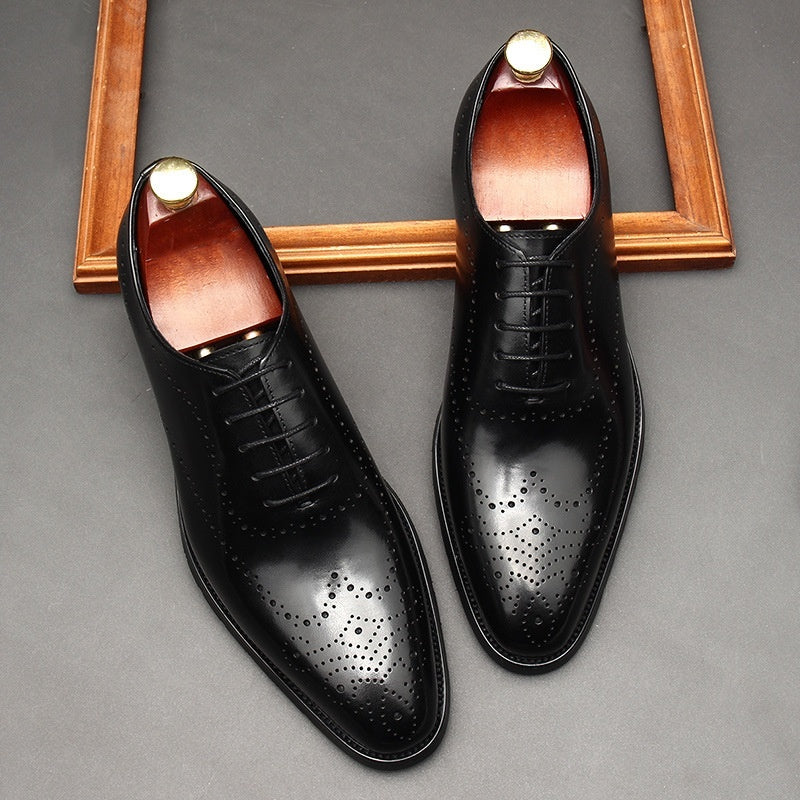 Leather British Pointed Toe Business Formal Wear Lace-up Shoes