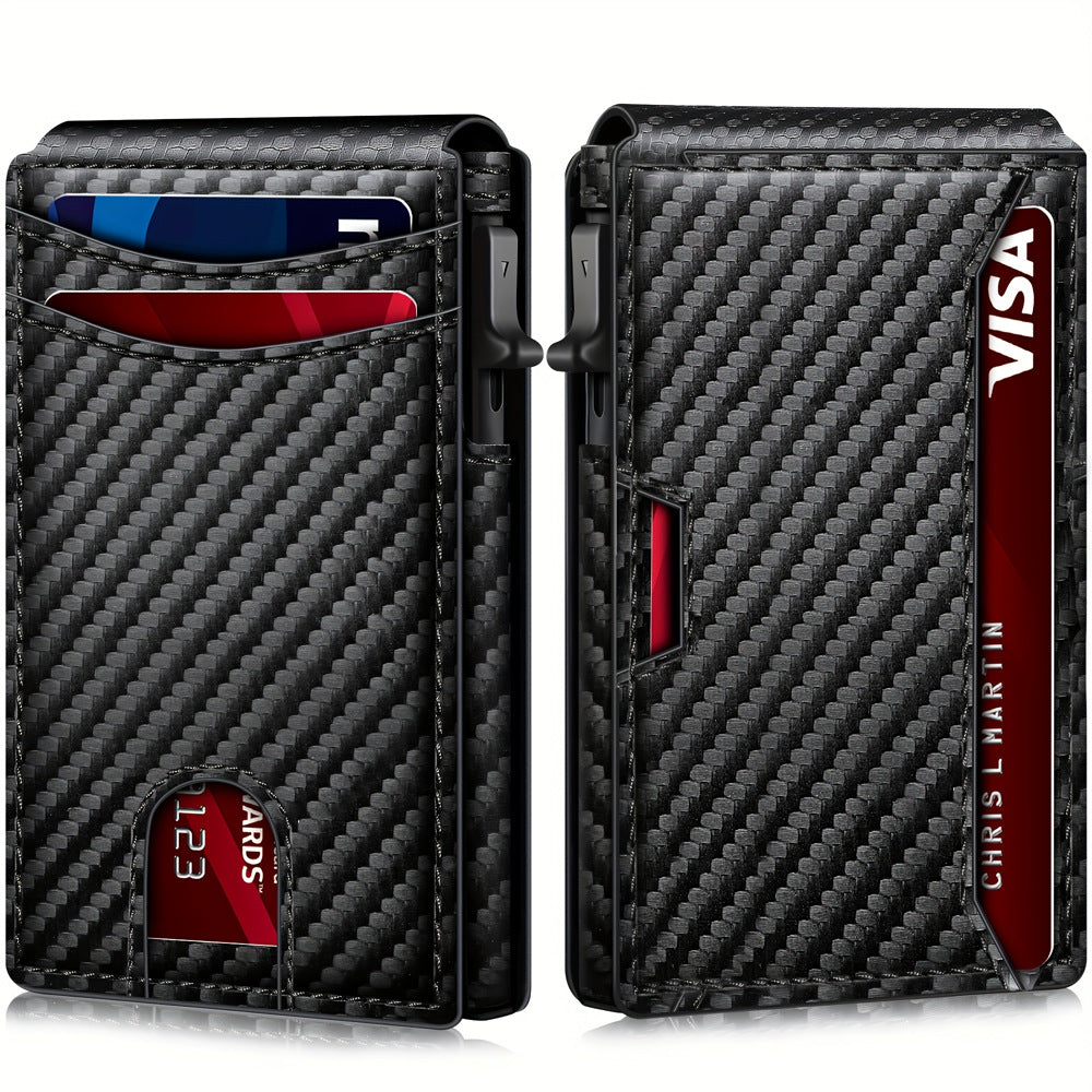 RFID Carbon Fiber Leather Wallet Card Box Anti-Theft