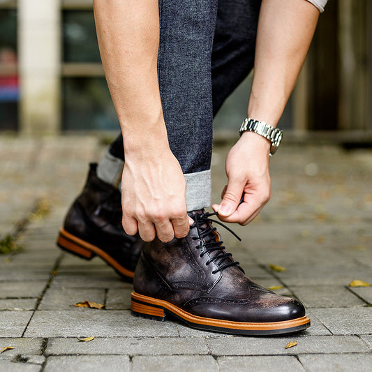 Casual Leather Round Toe Boots