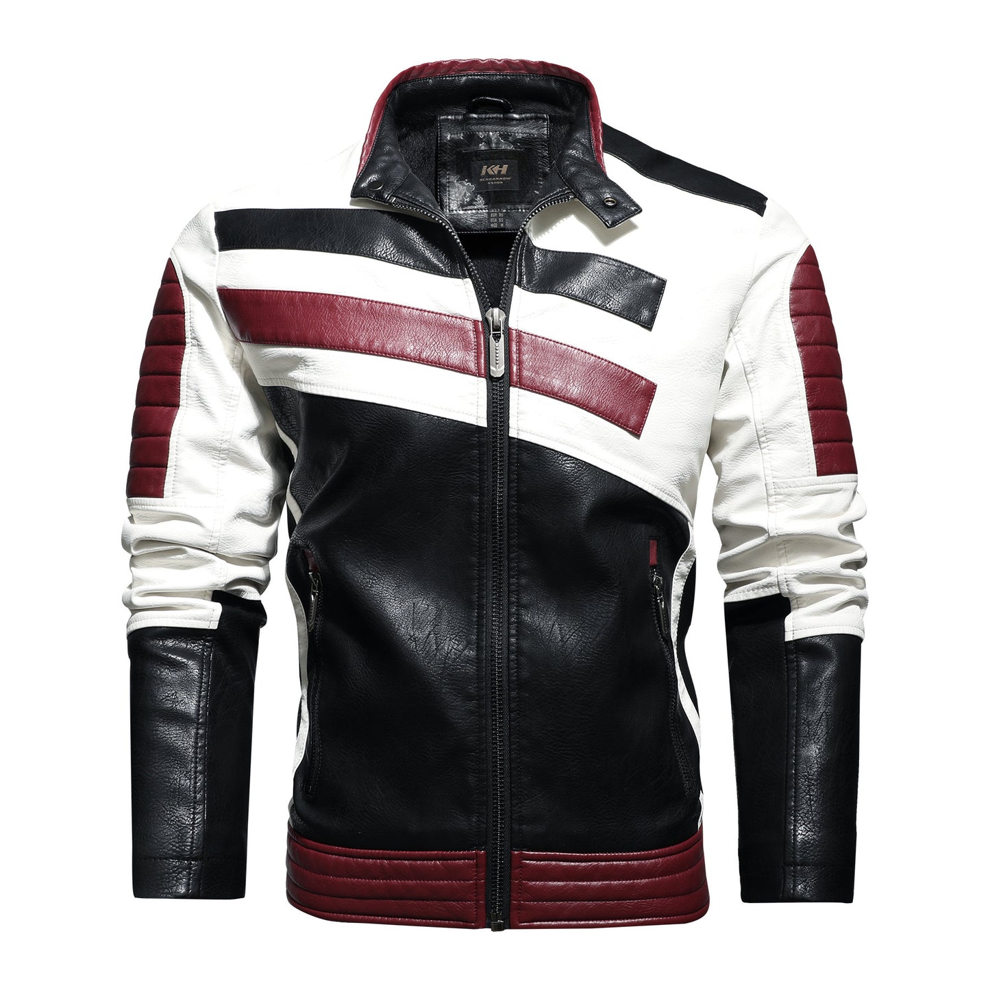 Motorcycle Leather Stand Collar Jacket
