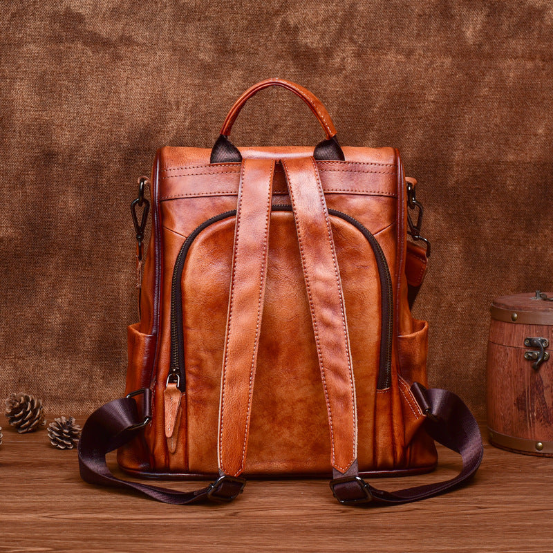 Genuine Leather Anti-Theft Travel Backpack