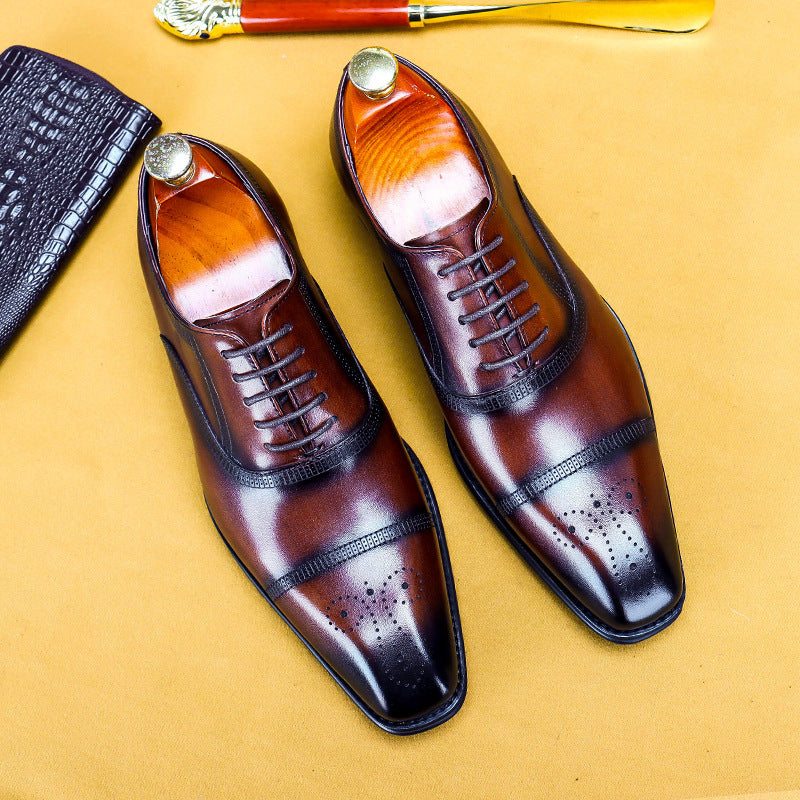 Three-Joint Leather Formal Carved Oxford Shoes