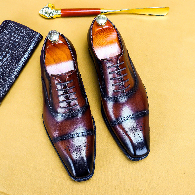 Three-Joint Leather Formal Carved Oxford Shoes