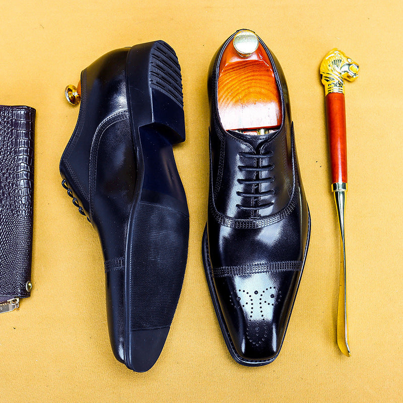 Three-Joint Leather Formal Carved Oxford Shoes