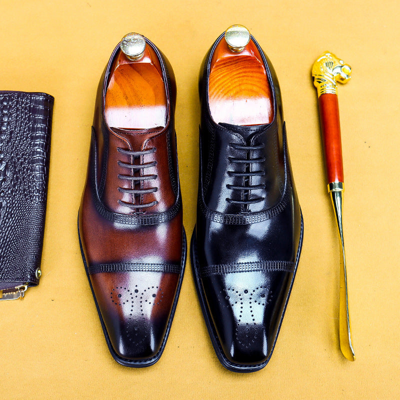 Three-Joint Leather Formal Carved Oxford Shoes