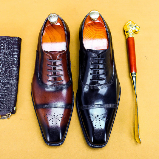 Three-Joint Leather Formal Carved Oxford Shoes
