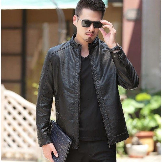 Leather Oblique Zipper Biker Jacket