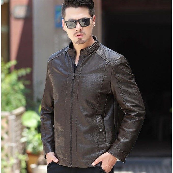 Leather Oblique Zipper Biker Jacket