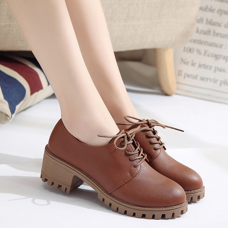 Leather Retro Chunky Shoes