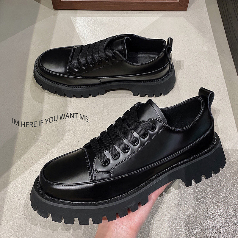 Heavy Bottomed Leather Platform Shoes