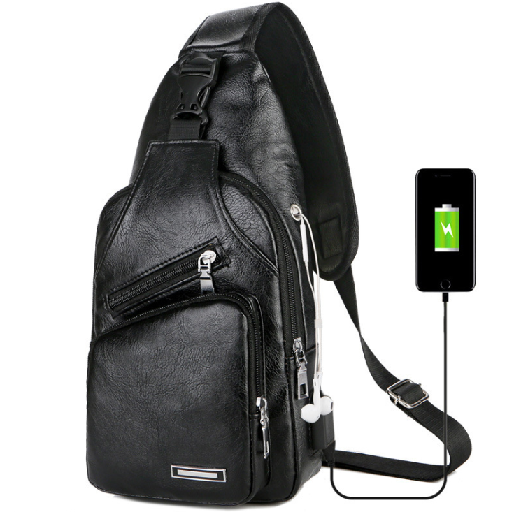 Crossbody USB Leather Chest Bag