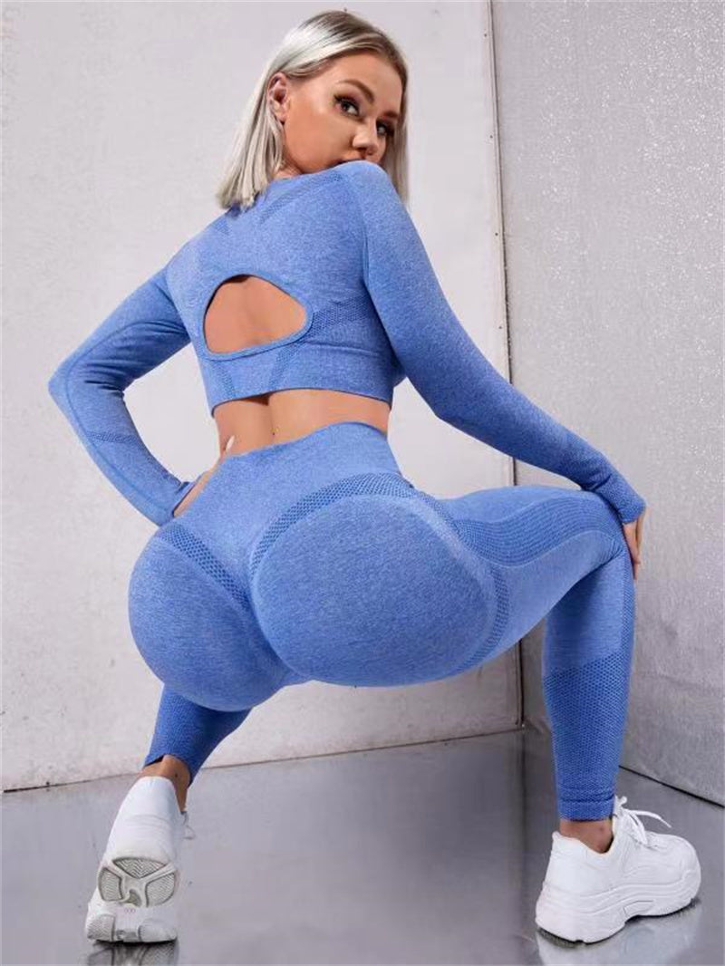 2 Pieces Sports Suits Long Sleeve Butt Lifting High Waist Leggings