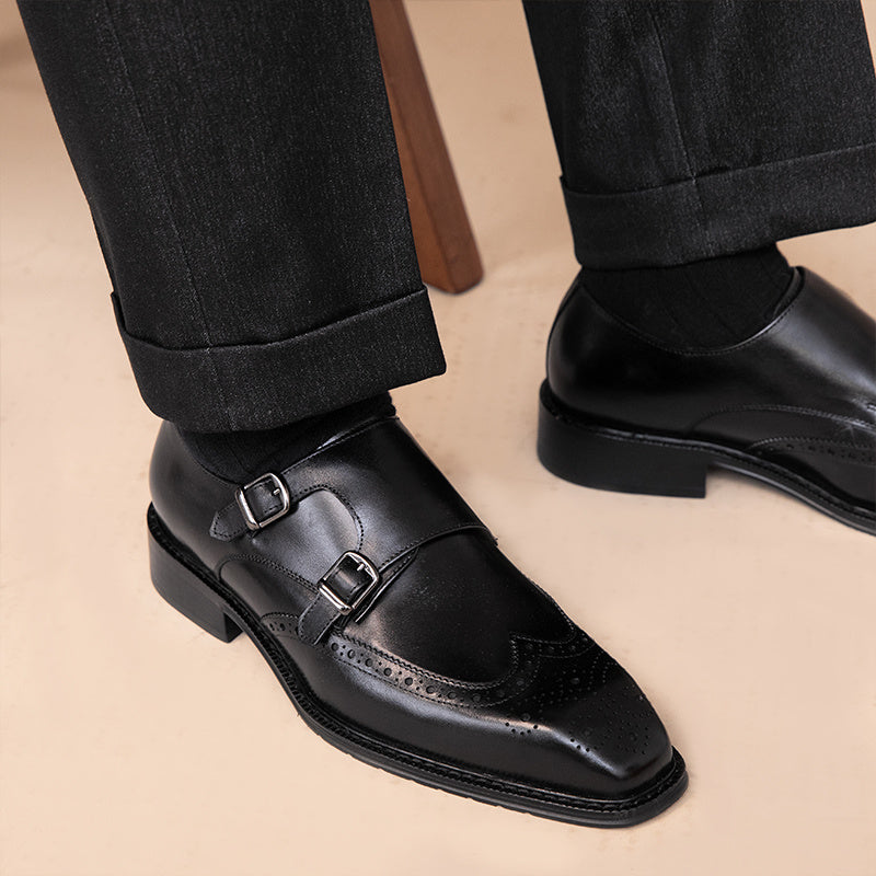 Business Leisure British Leather Square Toe Shoes