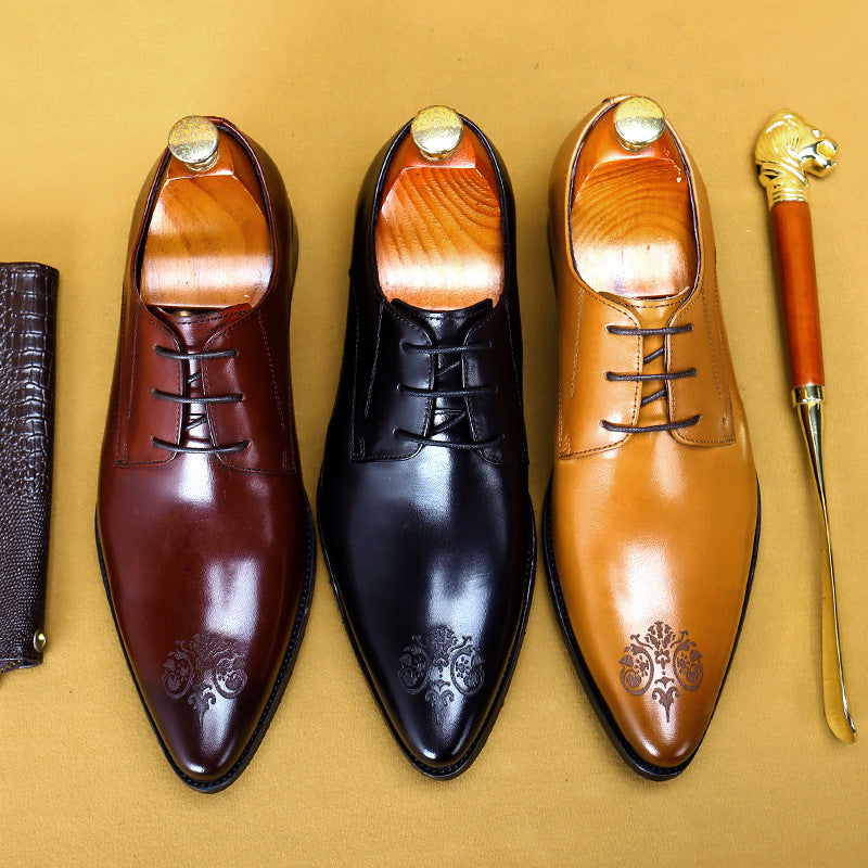 Breathable Pointed Carved Business Casual Wear Leather Shoes