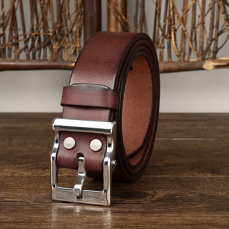 Retro Leather All-Match Stainless Steel Buckle Belt