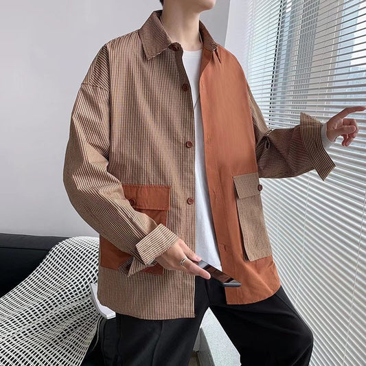 Patchwork Contrast Loose Long Sleeve Shirt