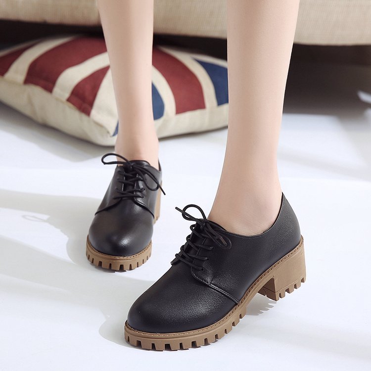 Leather Retro Chunky Shoes