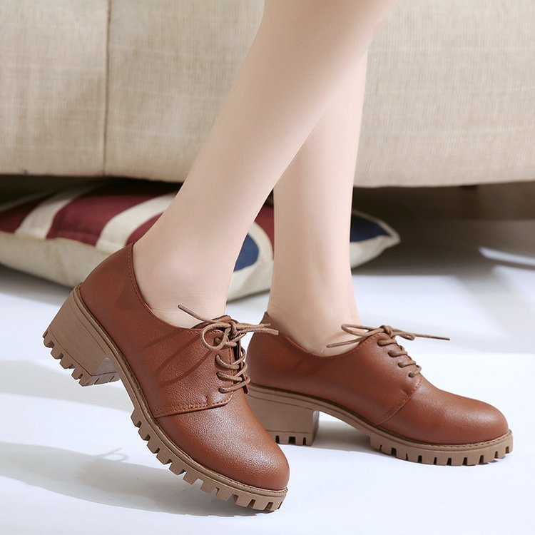 Leather Retro Chunky Shoes