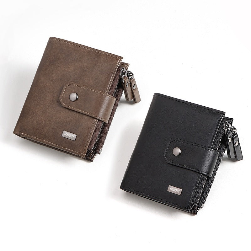 Anti-Theft Brush Business Leather Thin Short Wallet