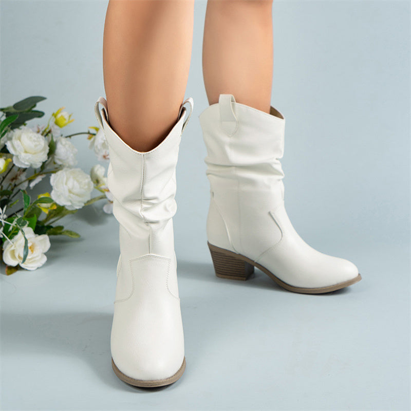 Vintage Leather Western Cowboy Boots with Square Heels
