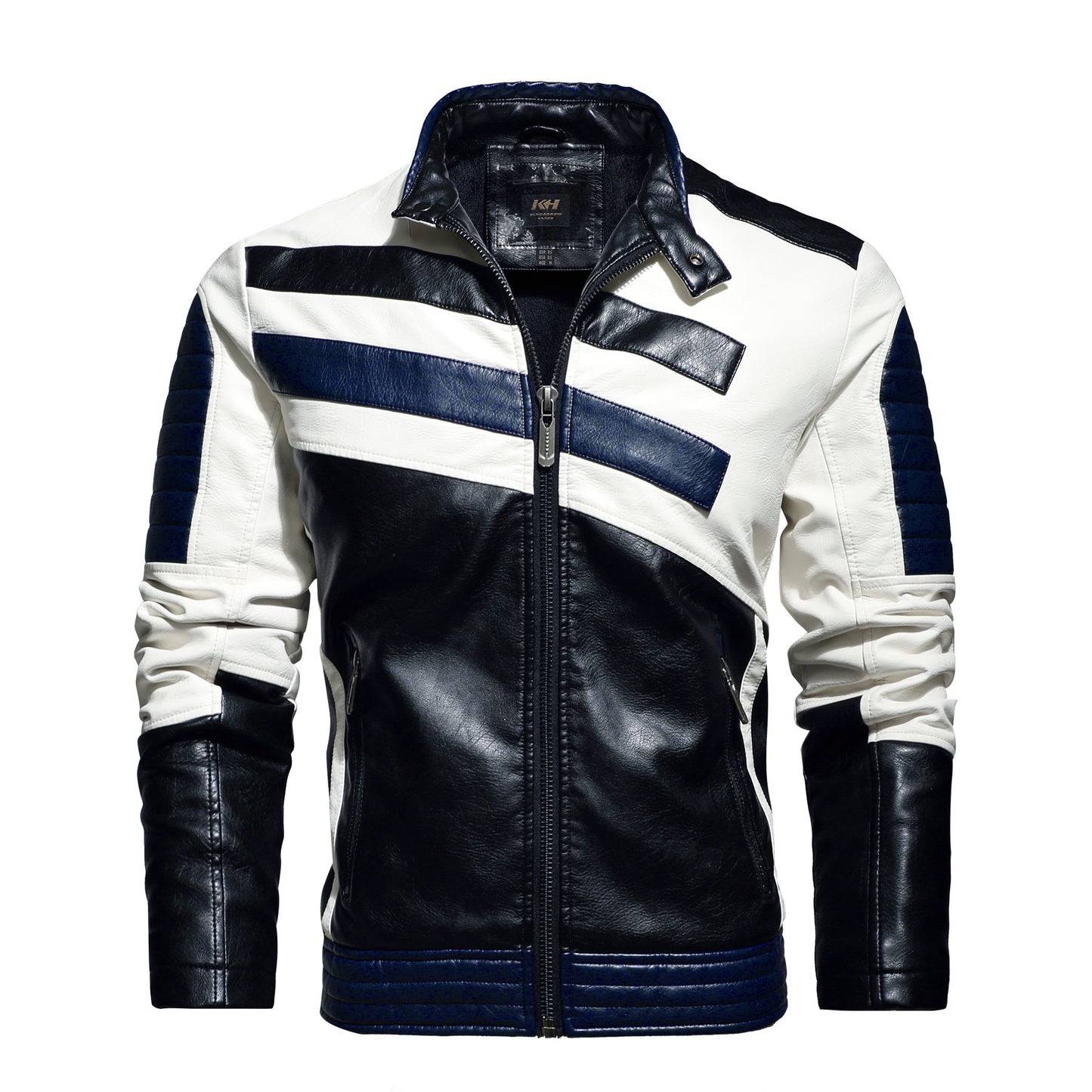 Motorcycle Leather Stand Collar Jacket