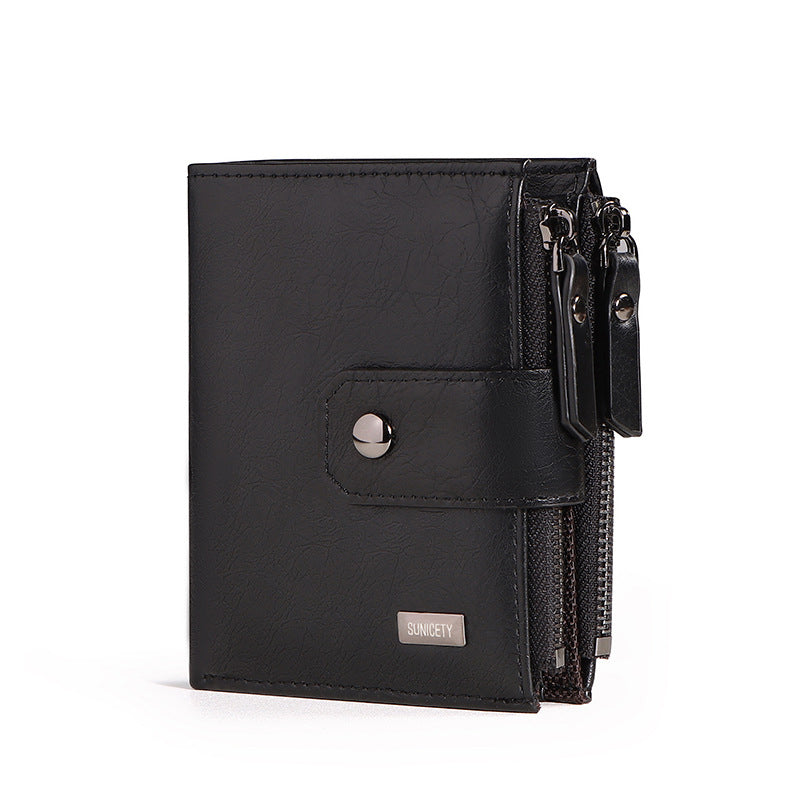 Anti-Theft Brush Business Leather Thin Short Wallet