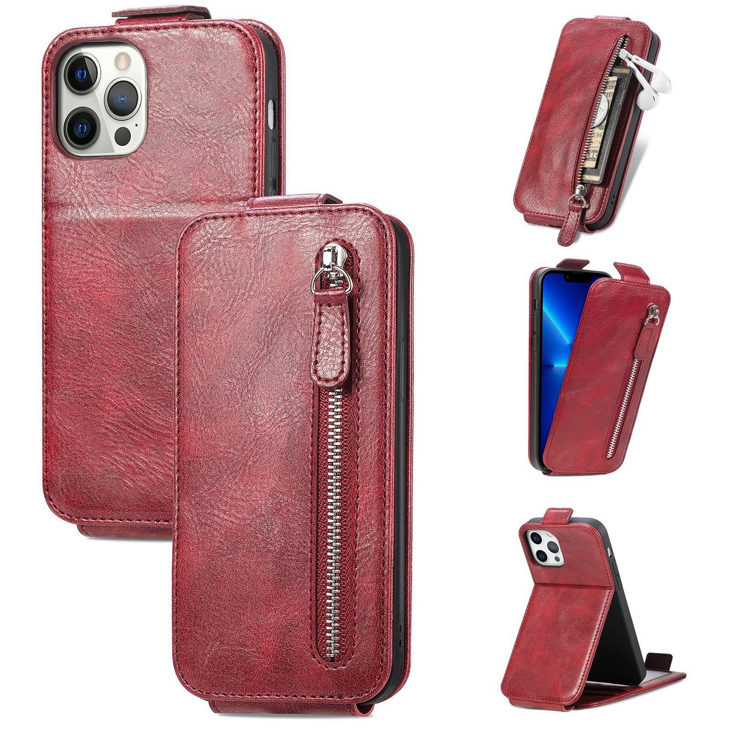 iPhone Leather Wallet Zipper Protective Case