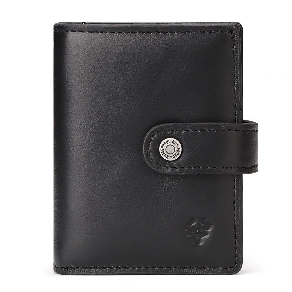 Leather RFID Card Holder Antimagnetic Short Wallet Retro Zipper Automatic