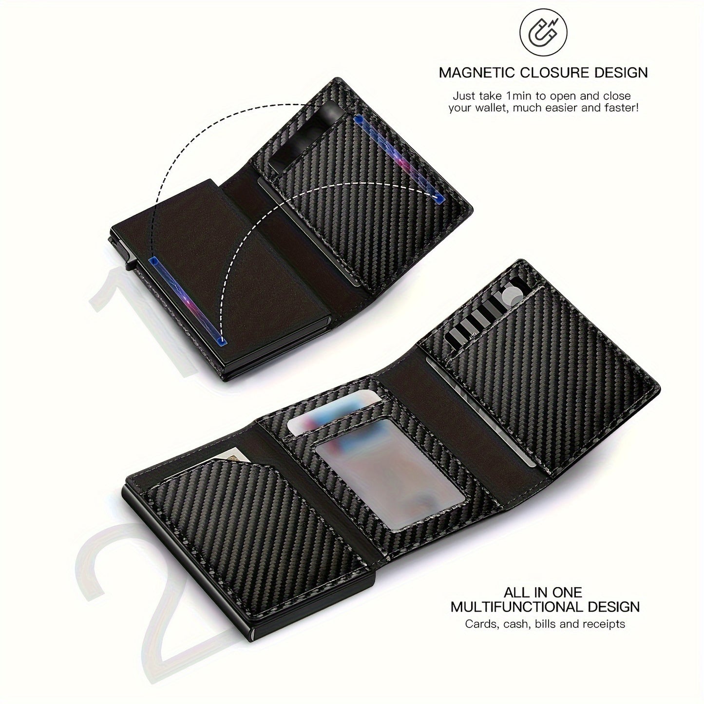 Leather Carbon Fiber Magnetic Card Clip RFID