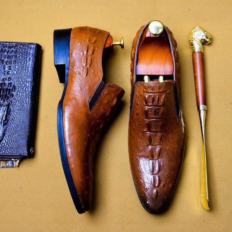 Leather Casual Business Breathable Crocodile Pattern Trendy Shoes