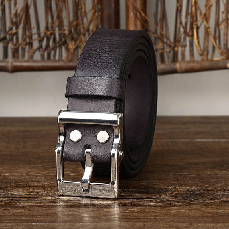 Retro Leather All-Match Stainless Steel Buckle Belt