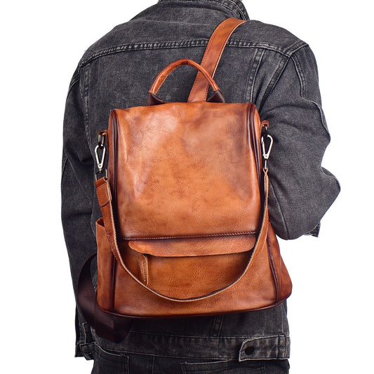 Genuine Leather Anti-Theft Travel Backpack