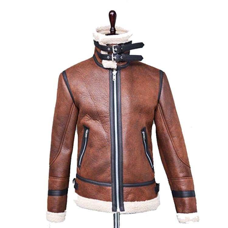 High Neck Fur Liner Lapel Leather Zipper Jacket