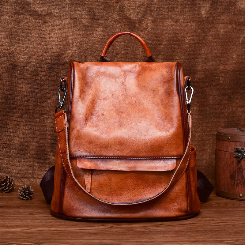 Genuine Leather Anti-Theft Travel Backpack