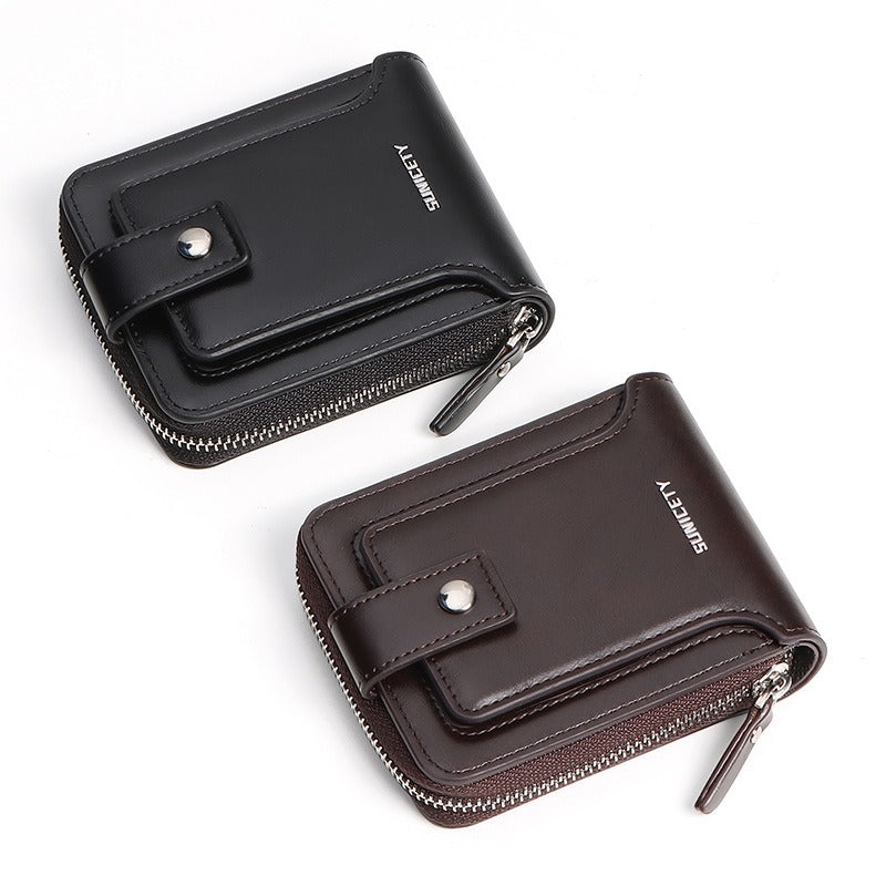 RFID Anti-Theft Brush Vintage Zipper Wallet Horizontal Type Driver's License Airtag Card Bag Manual Wallet