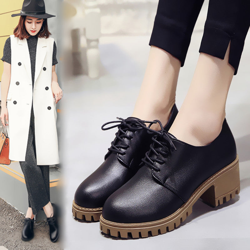 Leather Retro Chunky Shoes