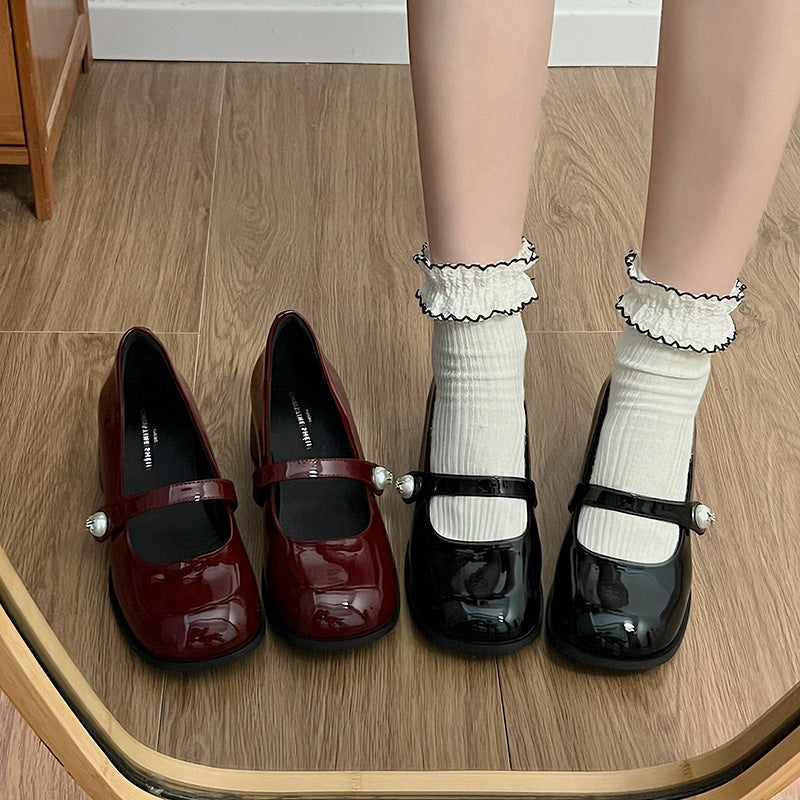 Leather Shoes Retro Chunky Heel
