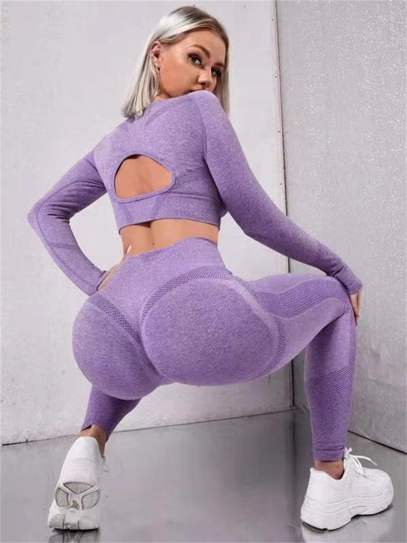 2 Pieces Sports Suits Long Sleeve Butt Lifting High Waist Leggings