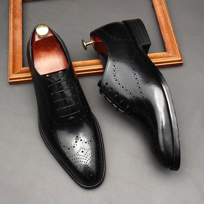 Leather British Pointed Toe Business Formal Wear Lace-up Shoes