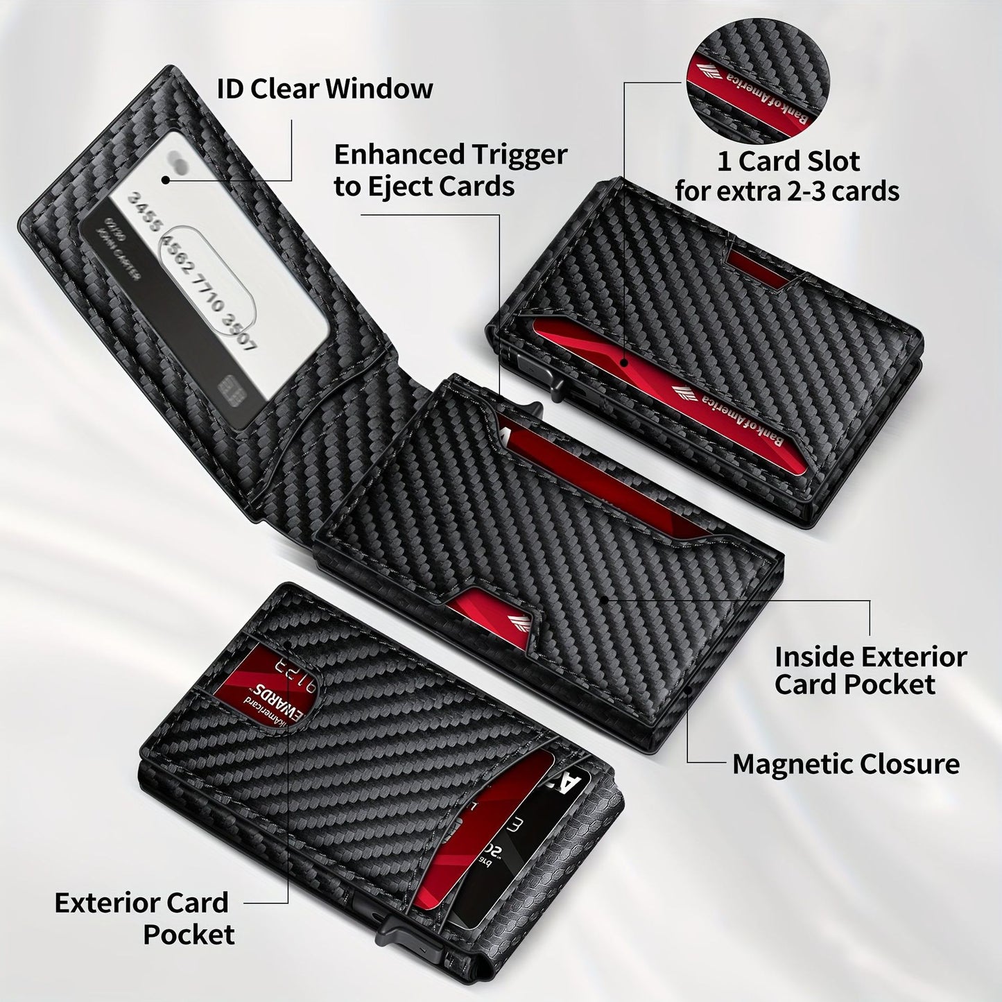 RFID Carbon Fiber Leather Wallet Card Box Anti-Theft