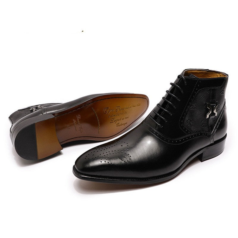 Pointed Leather Boots Front Lace-up Boots
