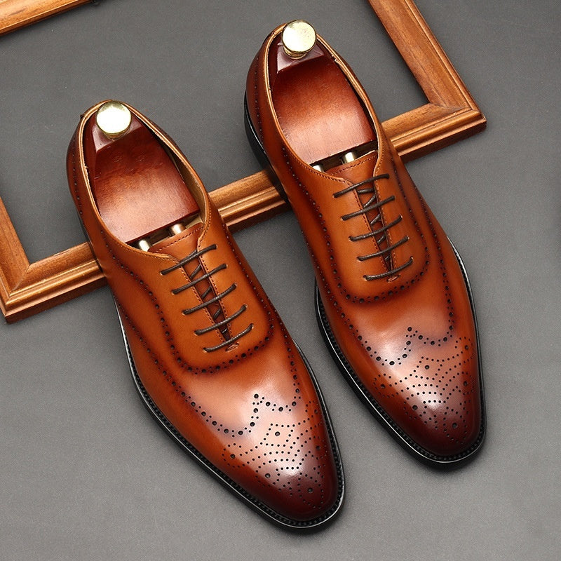 Leather British Pointed Toe Business Formal Wear Lace-up Shoes